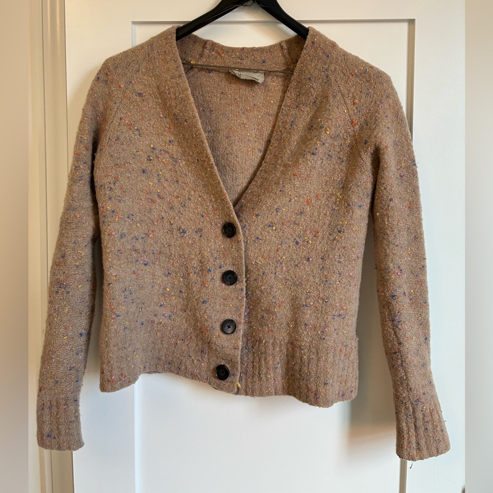 Everlane Speckled Tan Cardigan Sweater